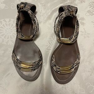 Tory Burch Size 10.5 Snakeskin and Gold Gladiator Type Sandals
